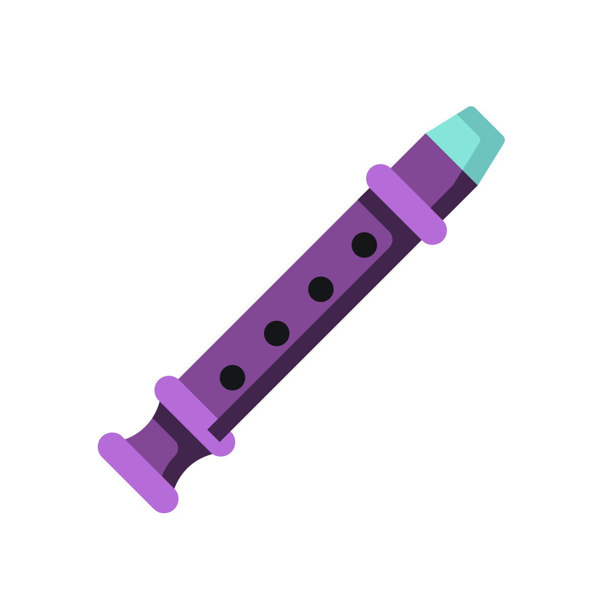 Ein stilisiertes Icon, das eine lila Blockflöte mit einem türkisfarbenen Mundstück zeigt.