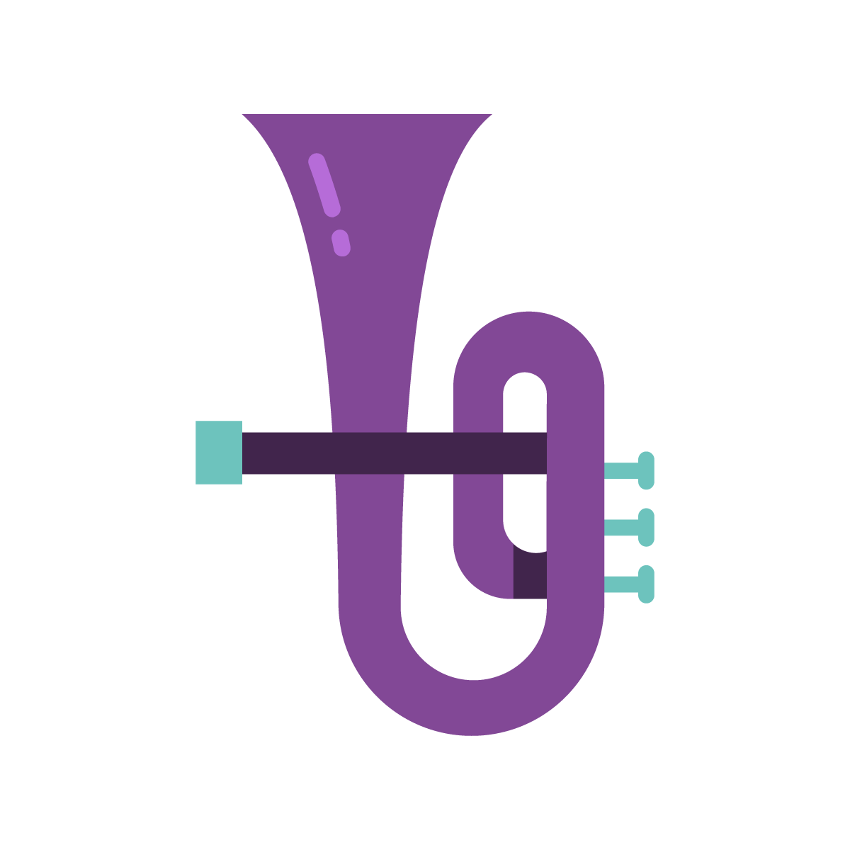 Ein stilisiertes Icon, das eine Tuba in den Farben lila und türkis zeigt.