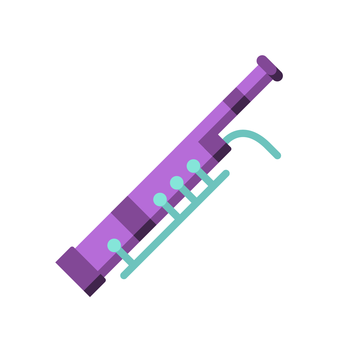 Ein stilisiertes Icon, das ein Fagott in den Farben lila und türkis zeigt. Der charakteristische S-Bogen des Instruments ist gut zu erkennen.