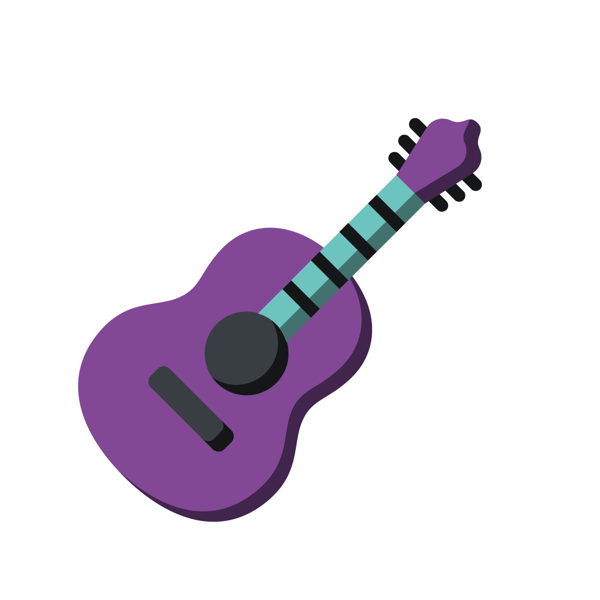 Ein stilisiertes Icon, das eine Gitarre in den Farben lila und türkis zeigt.