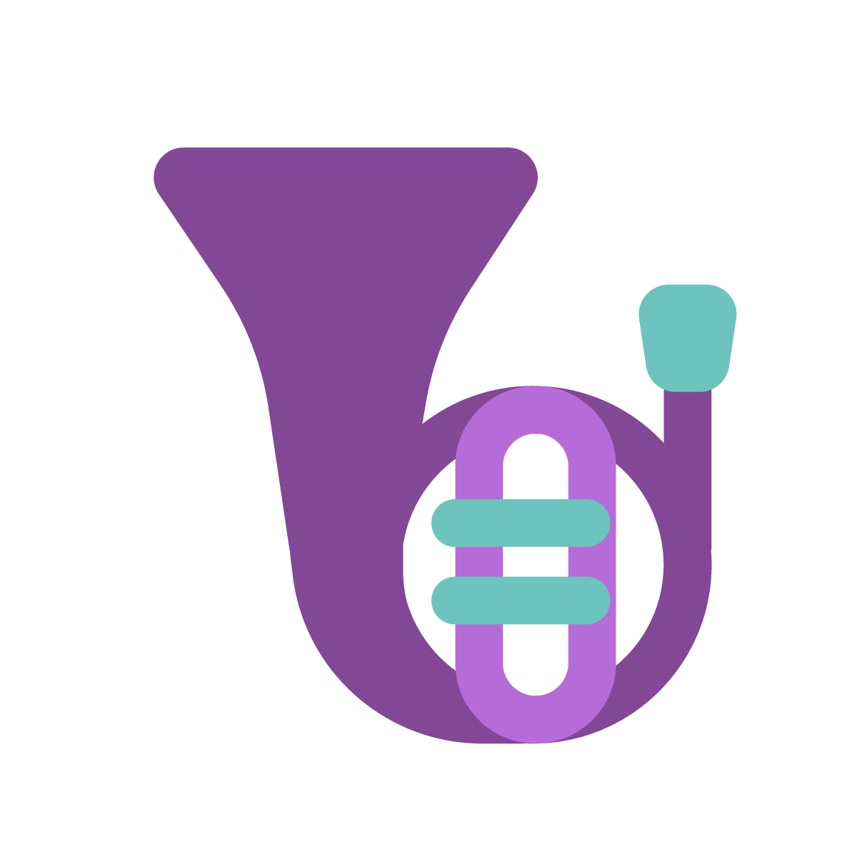 Ein stilisiertes Icon, das ein Horn in den Farben lila und türkis zeigt.