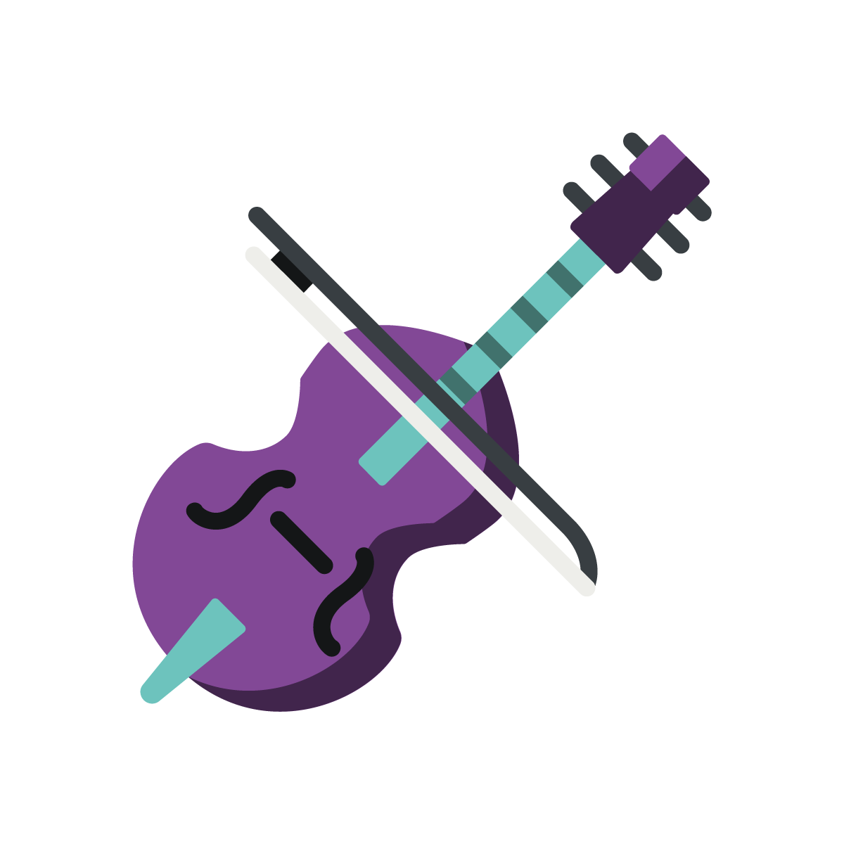 Ein stilisiertes Icon, das ein Kontrabass in den Farben lila und türkis zeigt.
