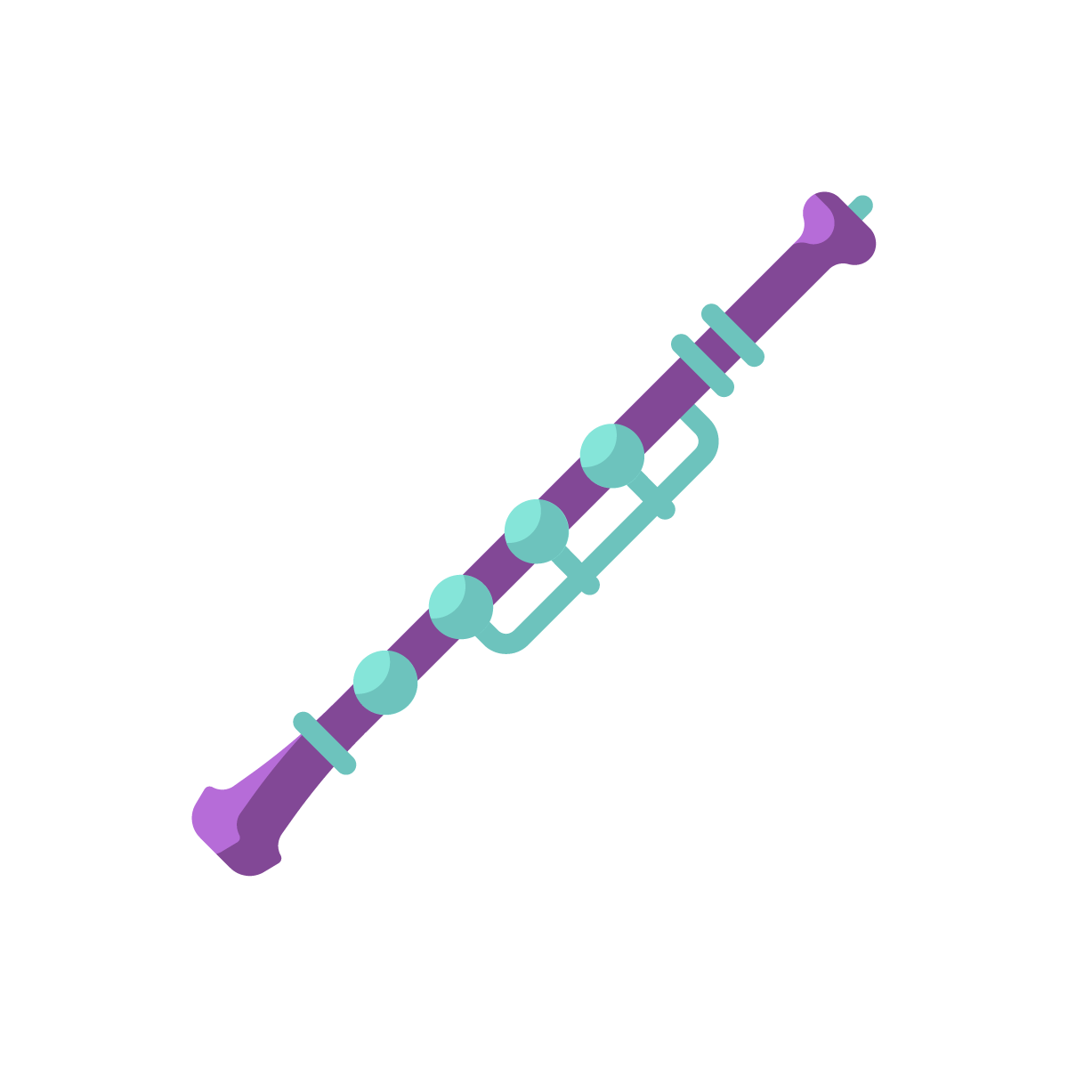 Ein stilisiertes Icon, das eine Oboe in den Farben lila und türkis zeigt.