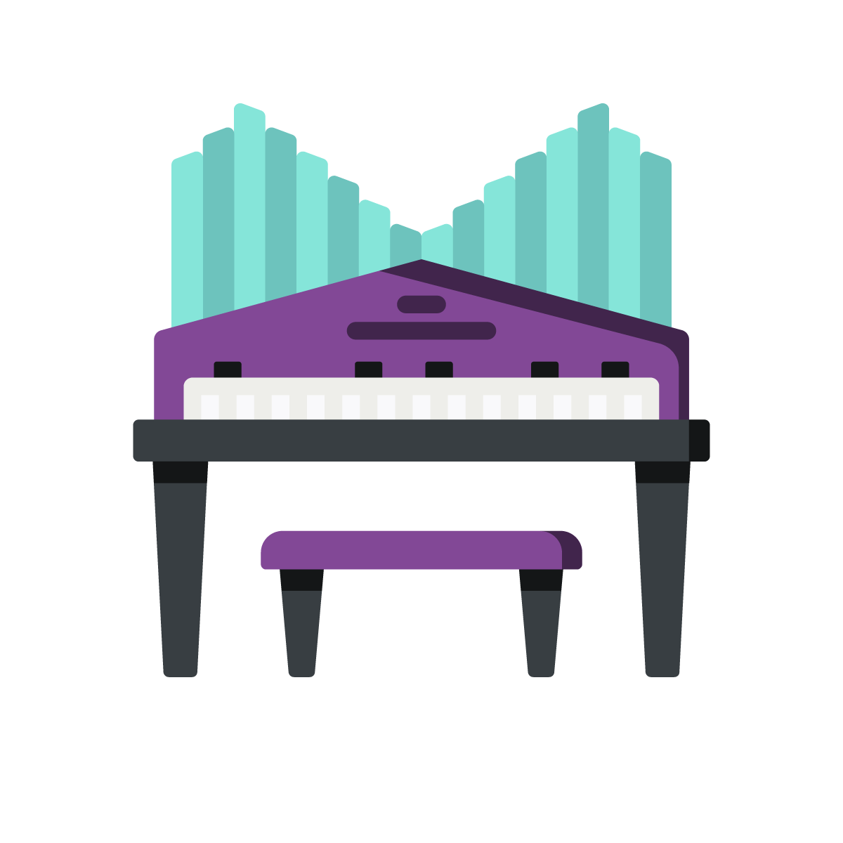 Ein stilisiertes Icon, das eine Orgel in den Farben lila und türkis zeigt.