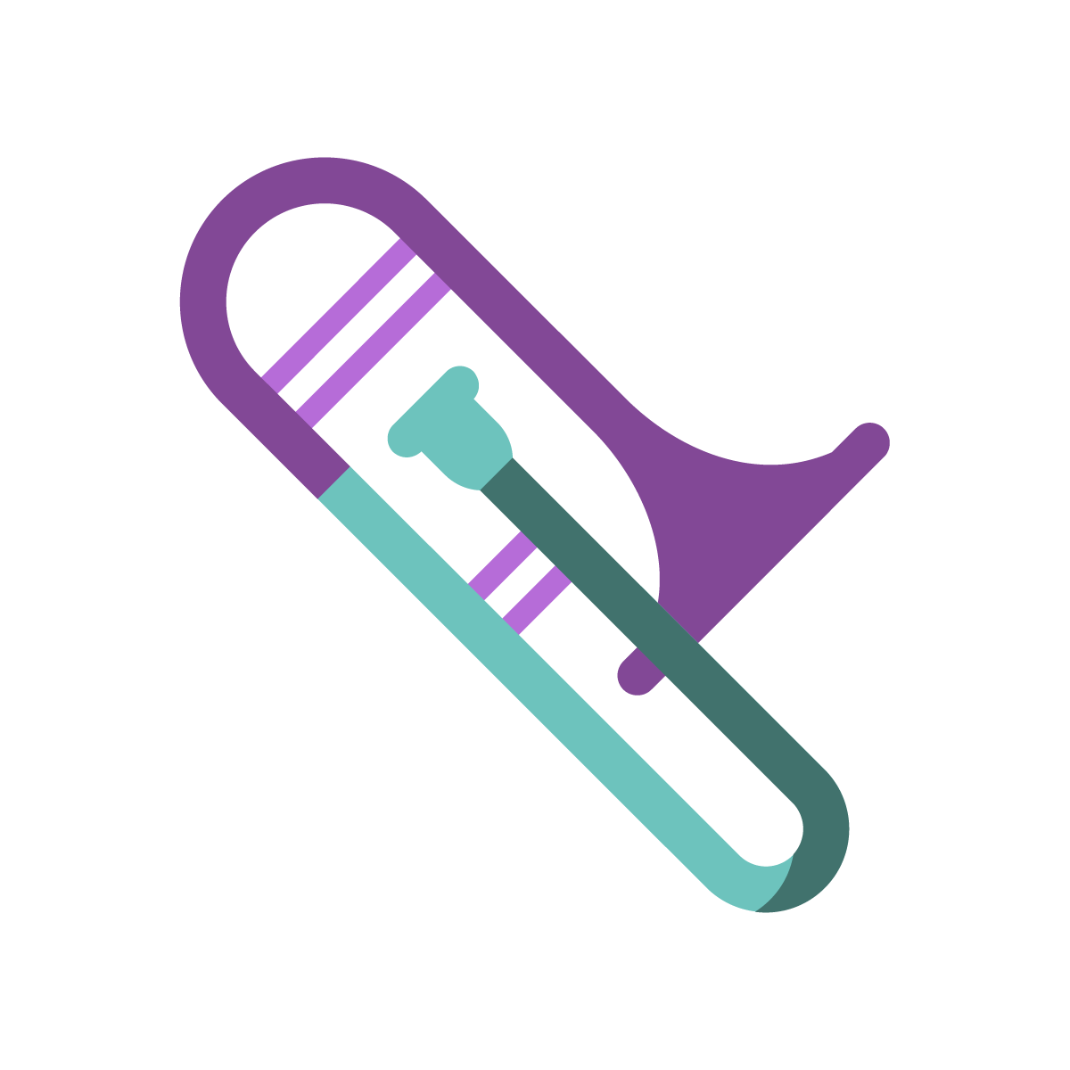 Ein stilisiertes Icon, das eine Posaune in den Farben lila und türkis zeigt.