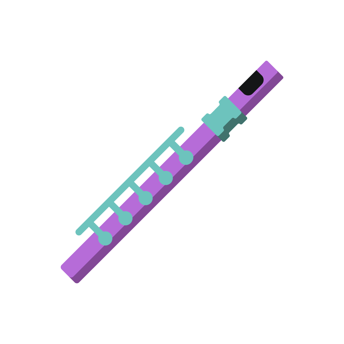 Ein stilisiertes Icon, das eine Querflöte in den Farben lila und türkis zeigt.