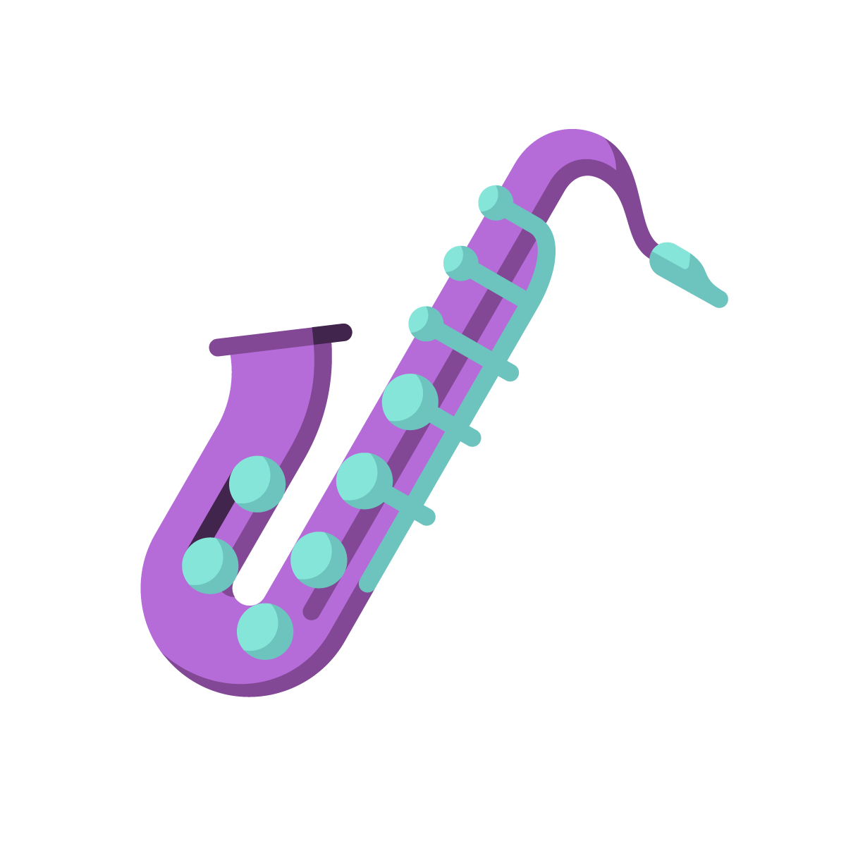 Ein stilisiertes Icon, das ein Saxophone in den Farben lila und türkis zeigt.