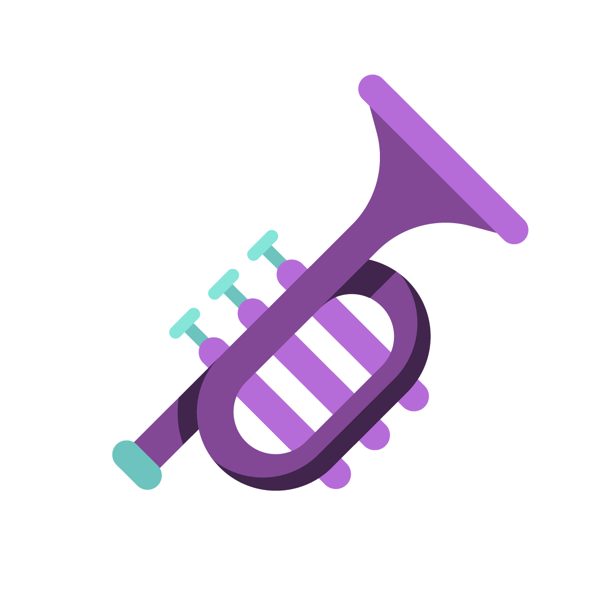 Ein stilisiertes Icon, das eine Trompete in den Farben lila und türkis zeigt.