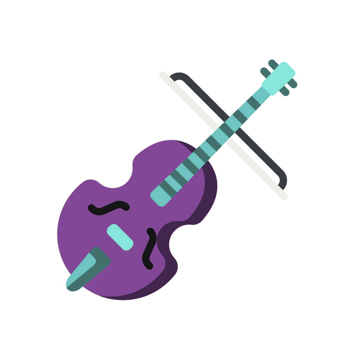 Icon für Violoncello-Unterricht: Ein stilisiertes, lila Streichinstrument, das einem Cello oder einer Geige ähnelt, mit einem Bogen.